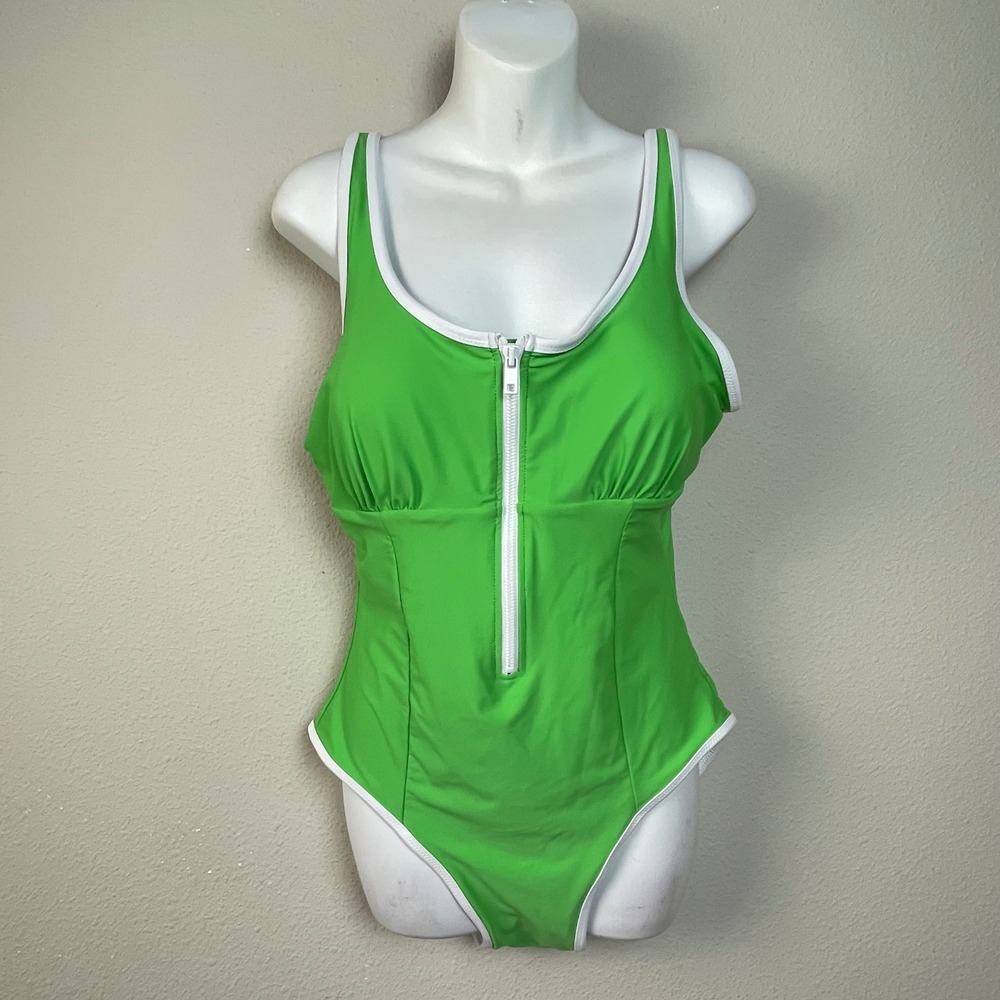Tommy Hilfiger Women‎ Green White Trim Zipper Front One Piece Swimsuit  Suit XL